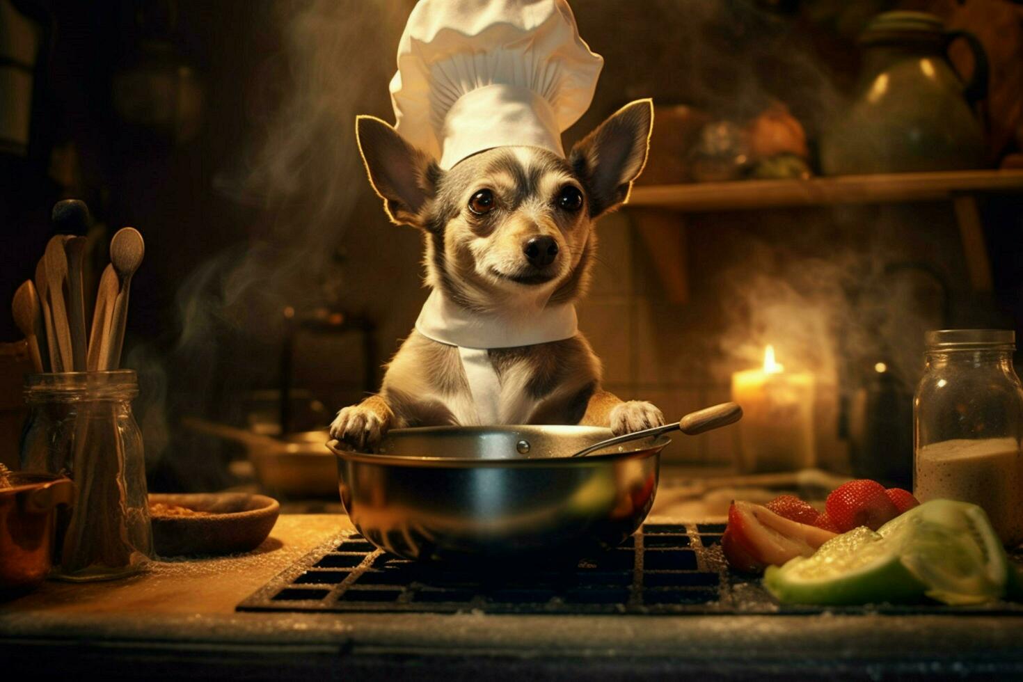 chefe de cozinha cachorro cozinhando foto