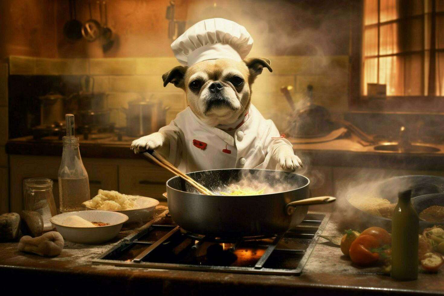 chefe de cozinha cachorro cozinhando foto