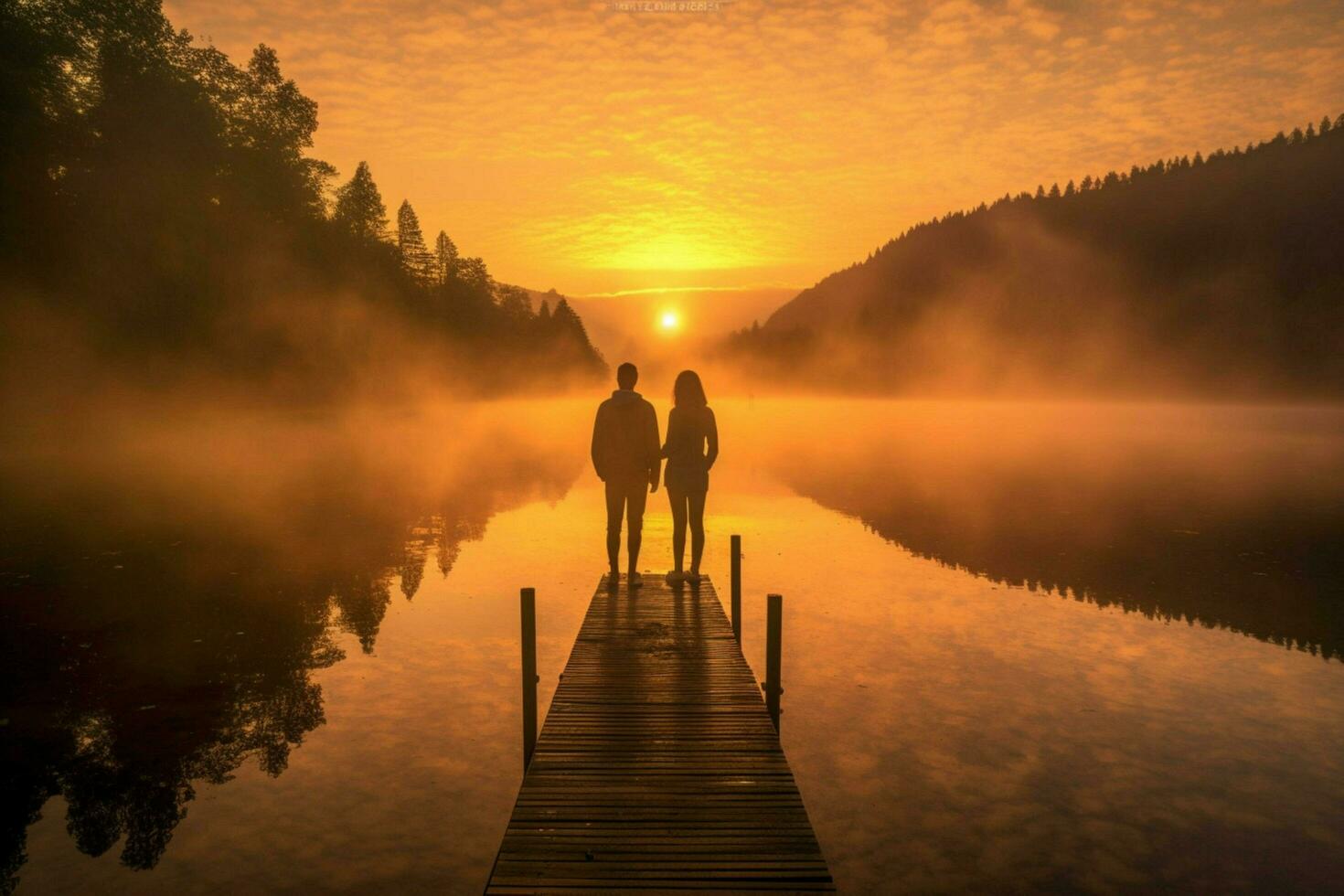 casal lago nascer do sol manhã foto