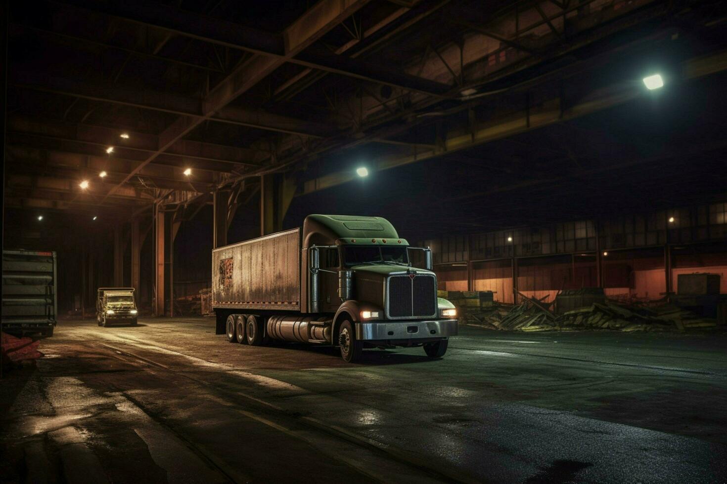 noite caminhões entrega carga para aço armazém foto