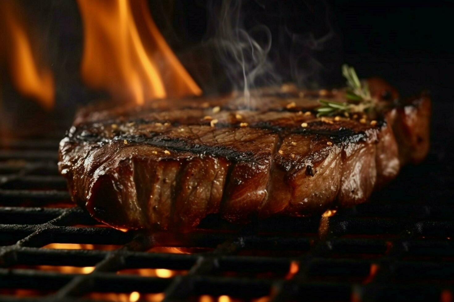 foto uma saboroso carne bife frito em a grade profes