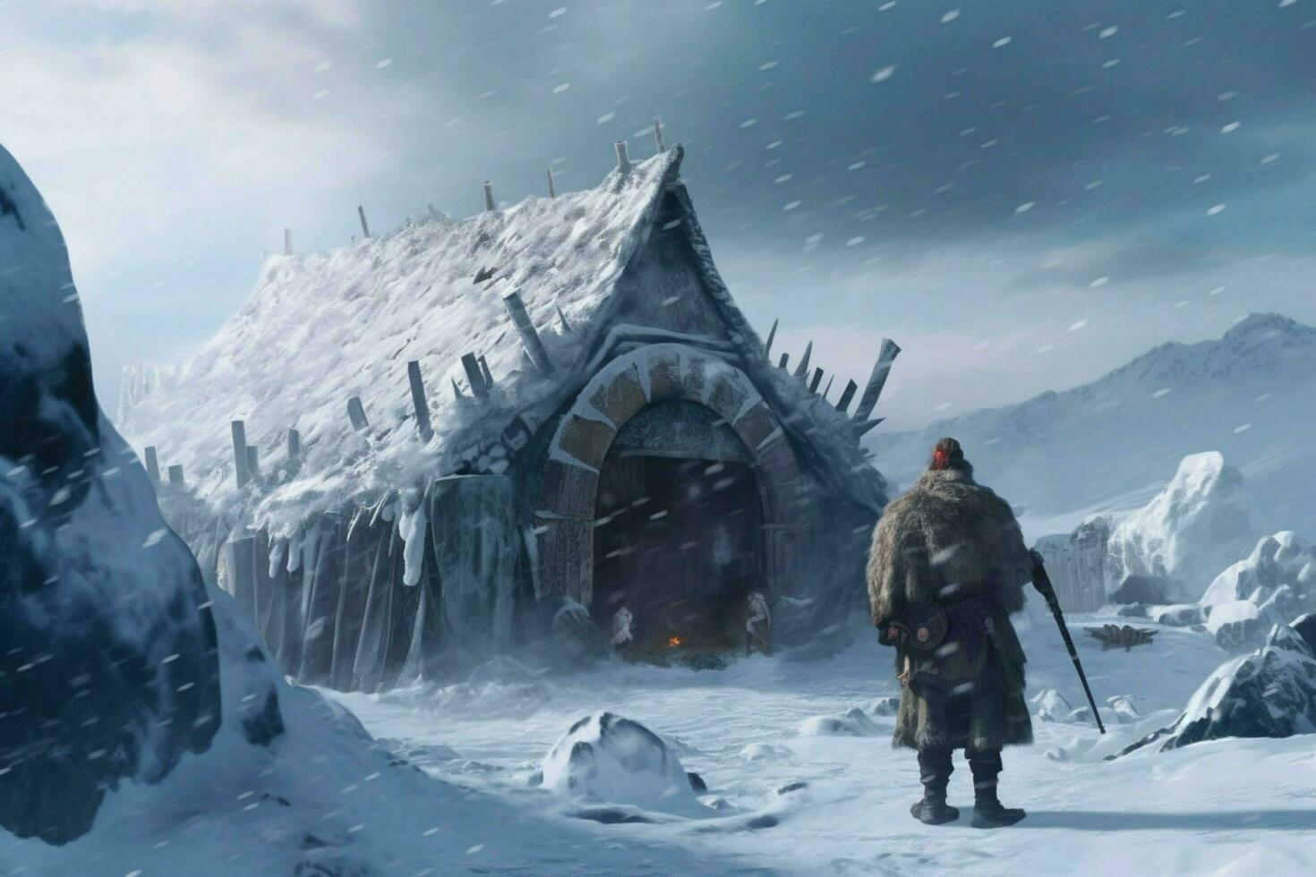 viking velho homem neve assentamento foto