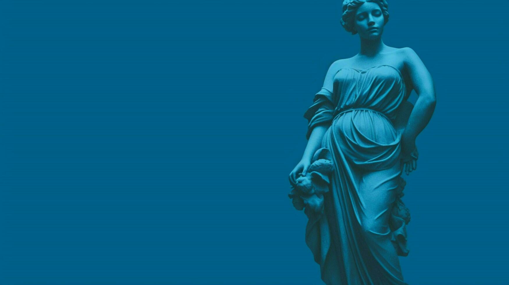 uma azul fundo com uma estátua do uma menina foto