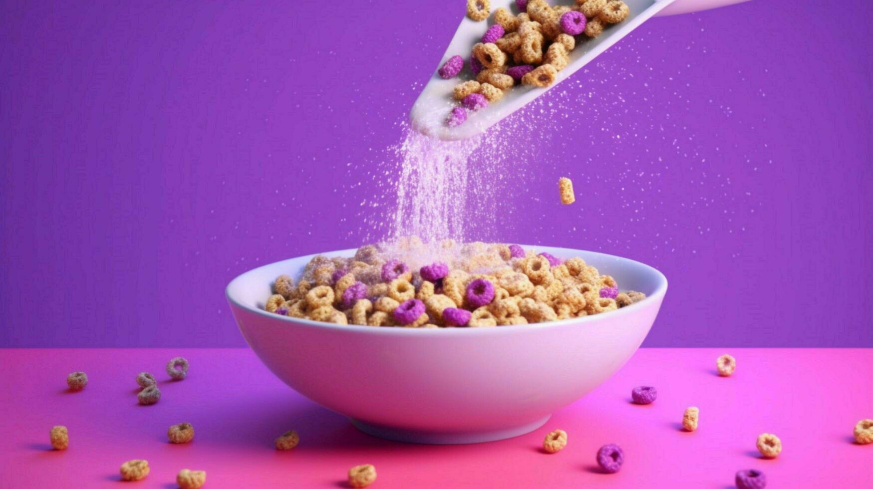 uma tigela do cereal é ser derramado para dentro uma tigela com foto