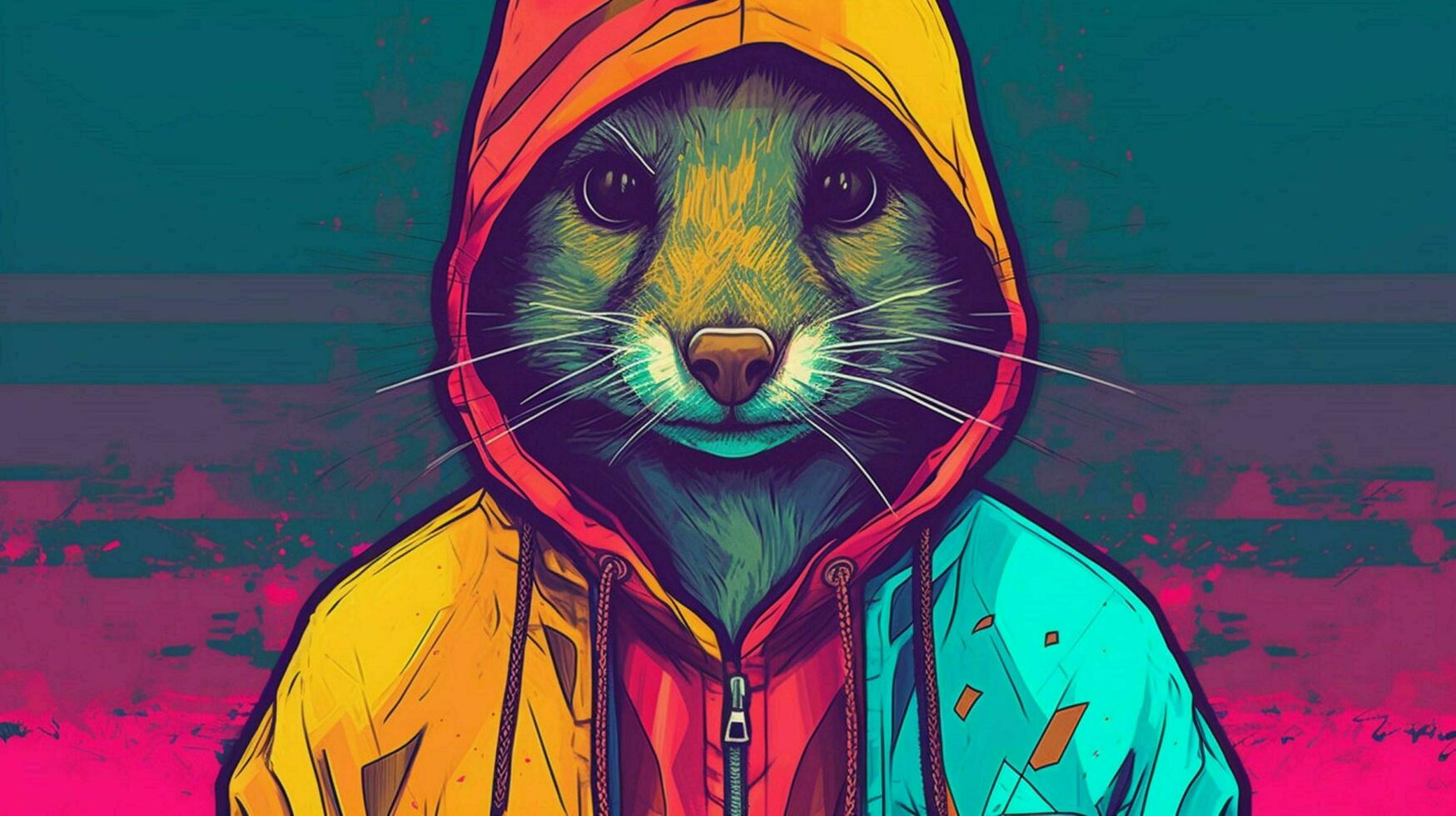 uma colorida ilustração do a animal vestindo uma ho foto