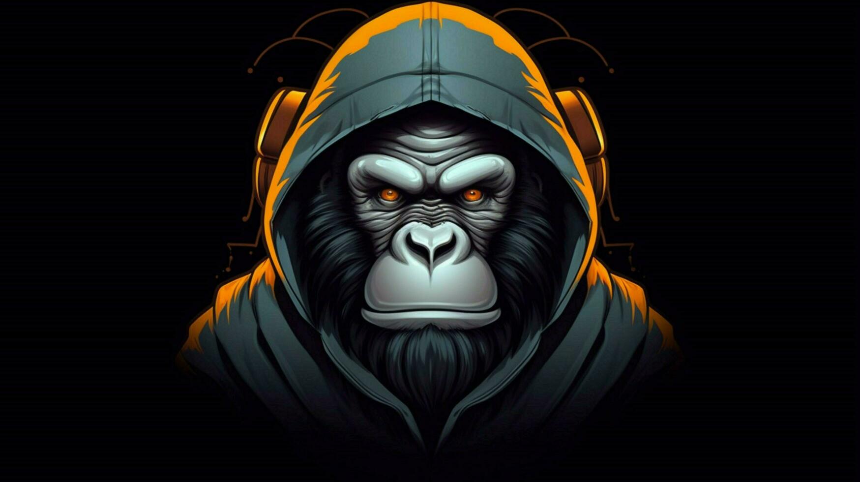 uma macaco dentro uma moletom com capuz e moletom com capuz com uma logotipo em isto foto
