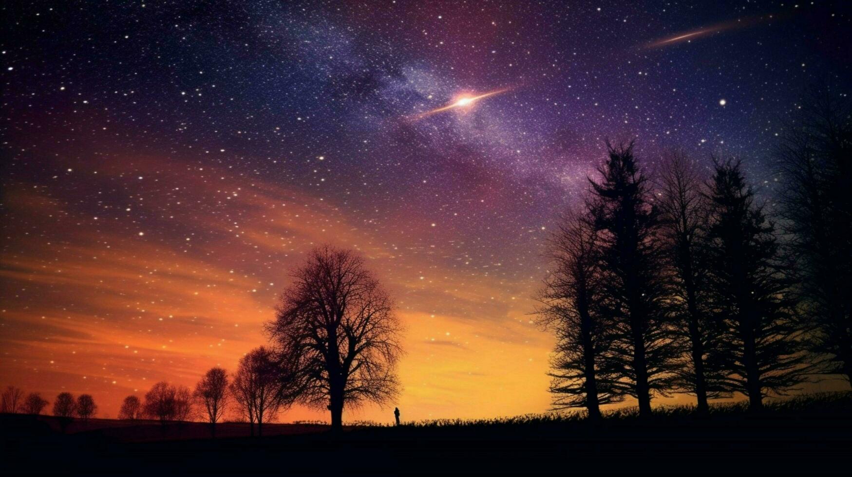 uma estrelado noite céu com uma tiroteio Estrela foto