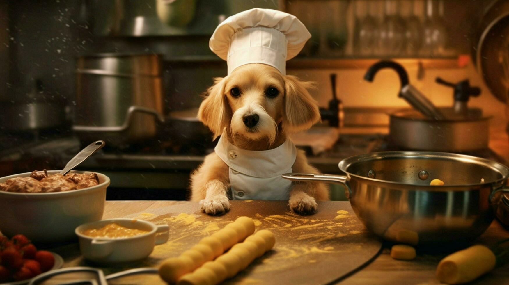 chefe de cozinha cachorro cozinhando Comida foto
