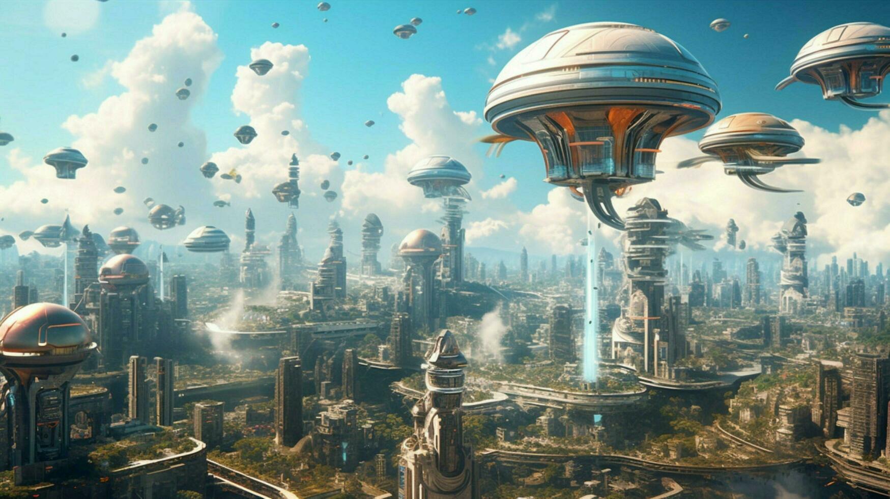 sonhe como cena do futurista cidade com flutuando foto