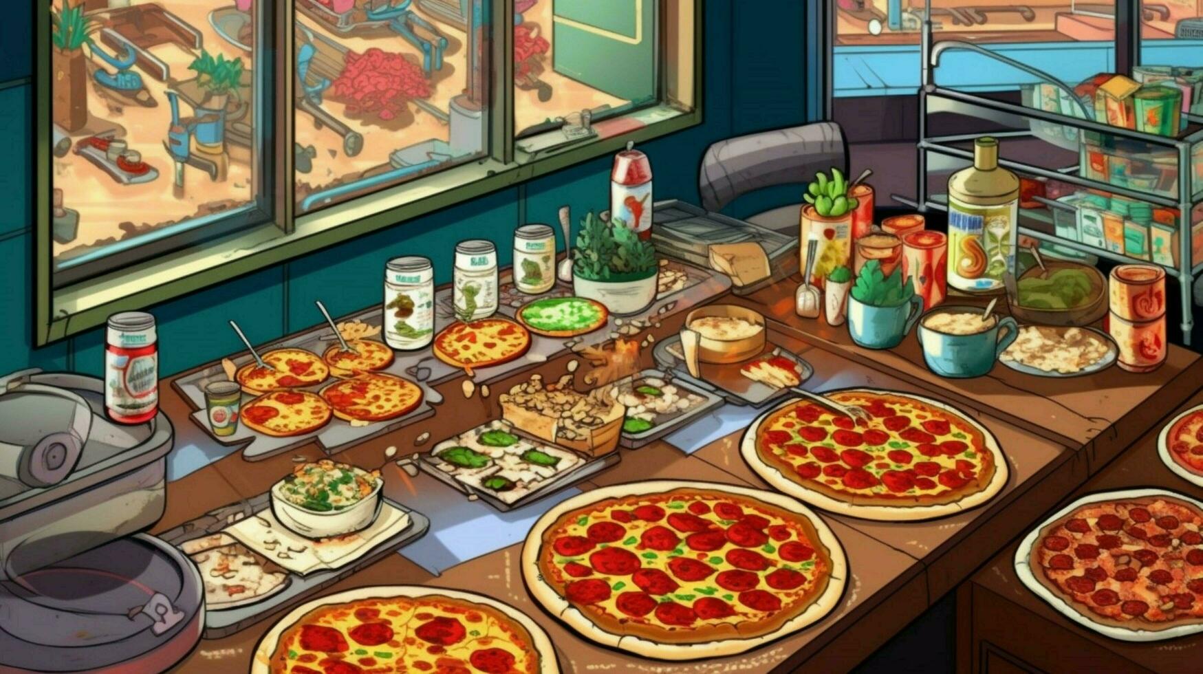 pizzaria com variedade do pizzas e coberturas foto