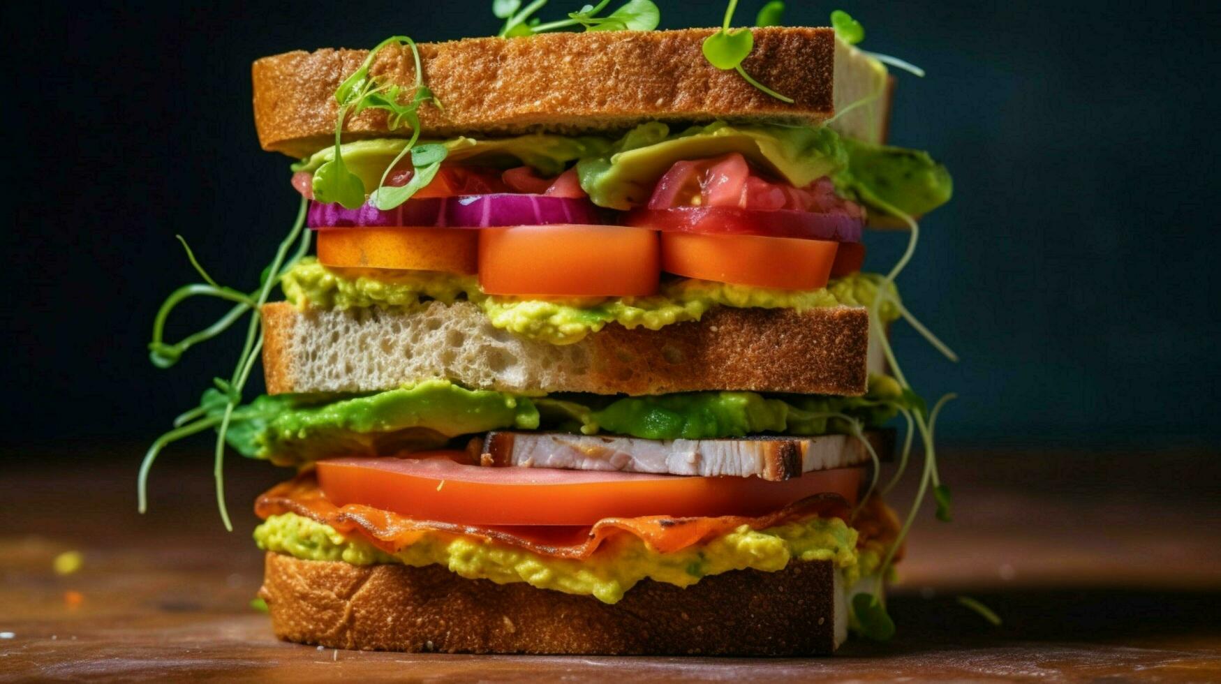 experimentar uma saboroso e colorida vegano sanduíche cheio foto