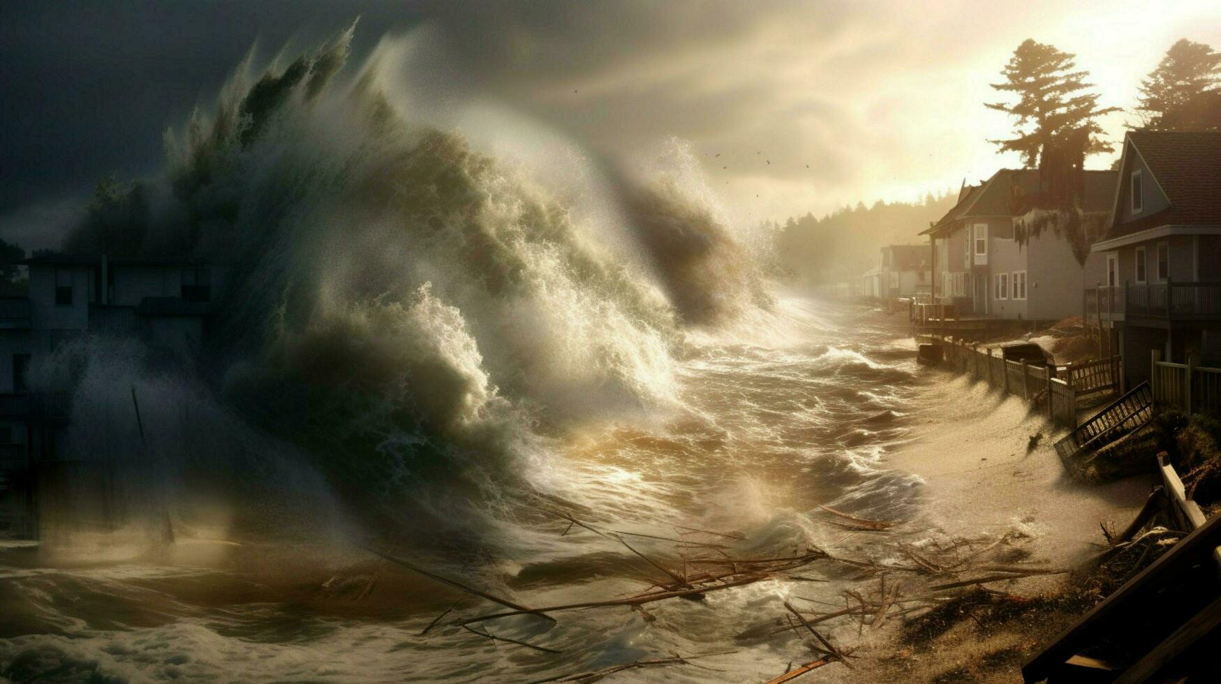 tsunami ondas batida para costa e violação costeiro foto