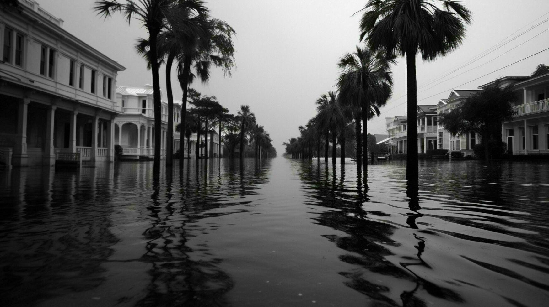 Visão do esvaziar rua dentro inundado área depois de landfa foto