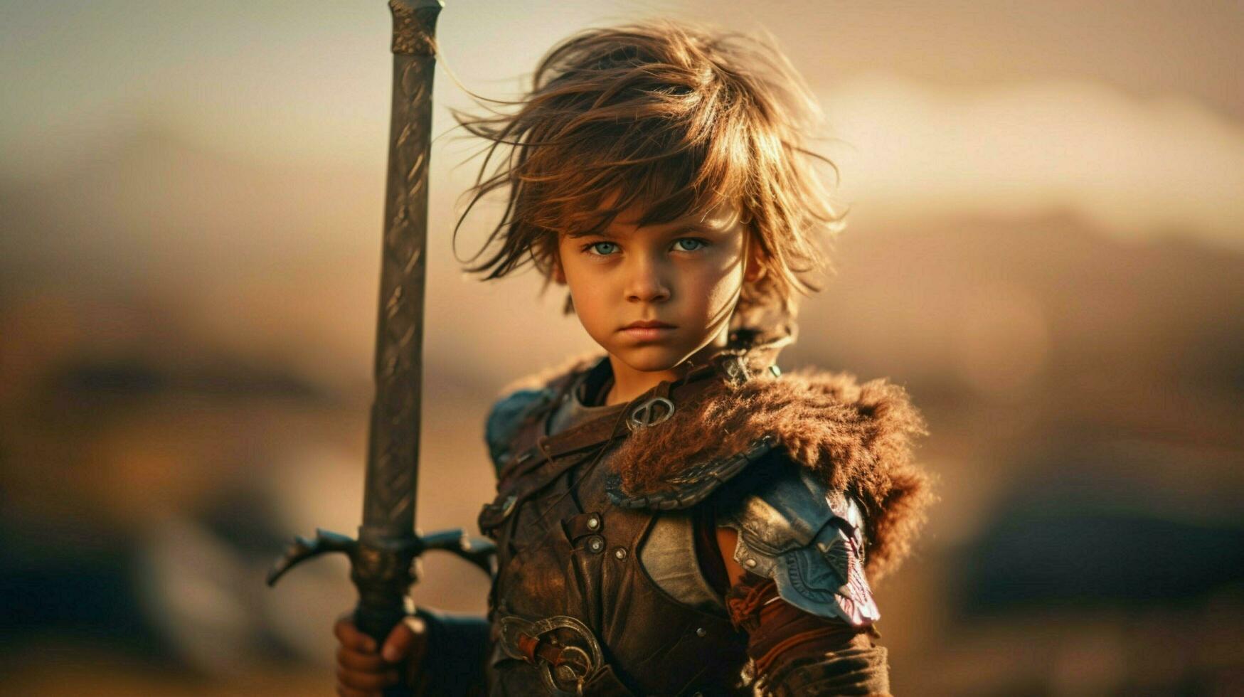 Guerreiro criança com espada jogos fictício mundo foto