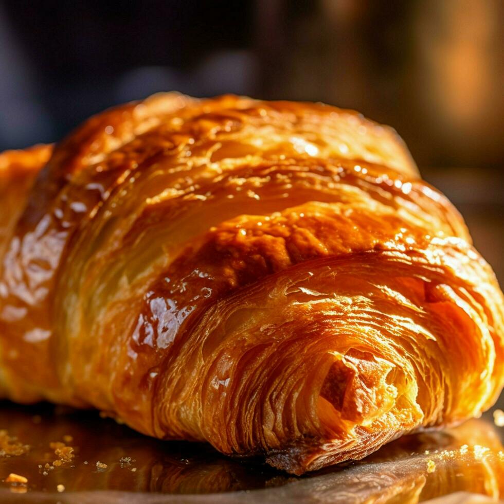 uma Comida fotografia do uma francês croissant capturado foto