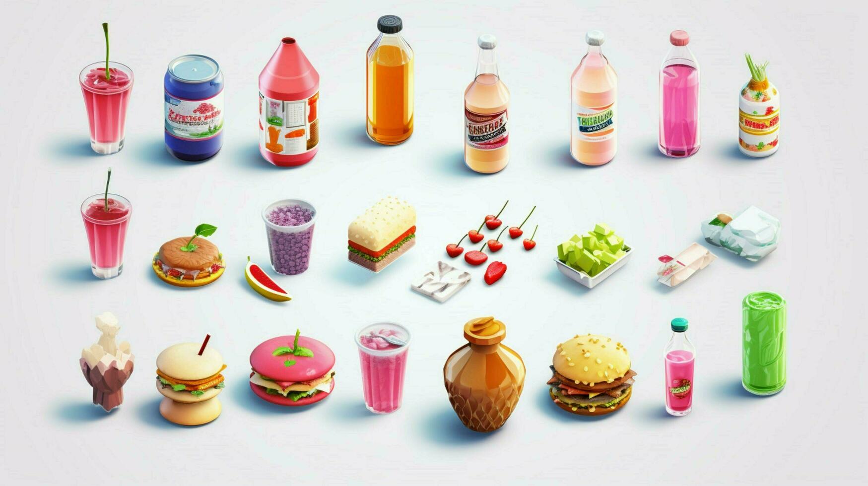 colorida 3d ícone conjuntos do Comida e bebida indust foto
