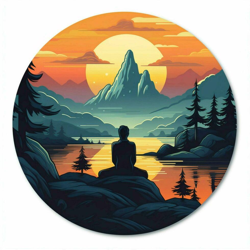 uma adesivo representando uma sereno meditação cena com calmante foto