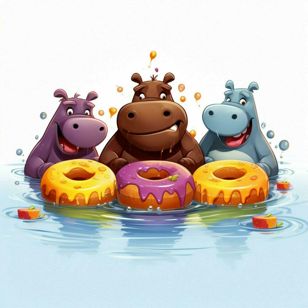 com fome com fome hipopótamos 2d desenho animado ilustração em branco backg foto