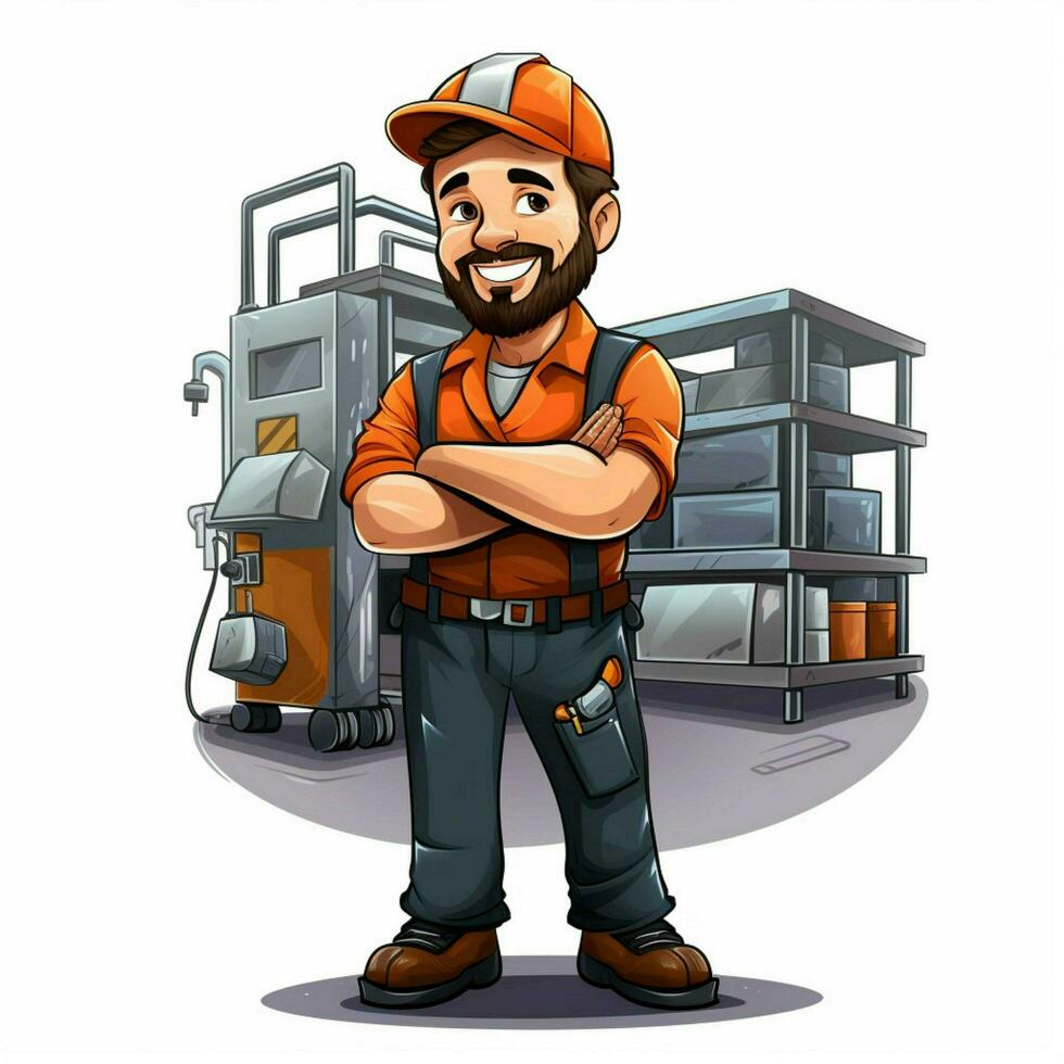 homem fábrica trabalhador 2d desenho animado ilustração em branco fundo foto
