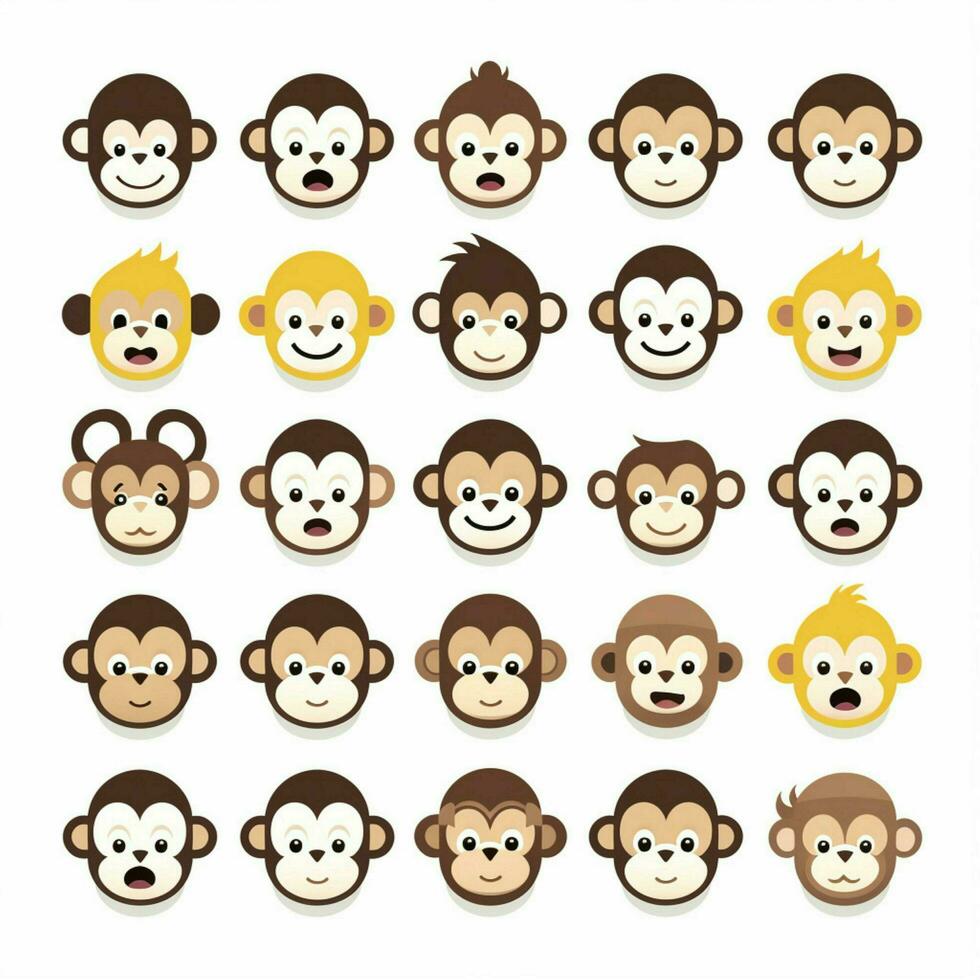 macaco rostos emojis 2d desenho animado vetor ilustração em whit foto