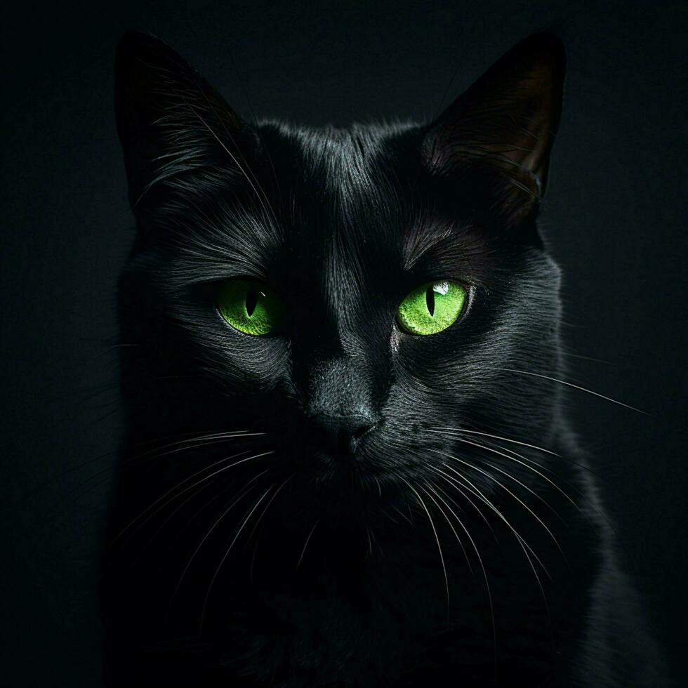 misterioso Preto gato com piercing verde olhos foto