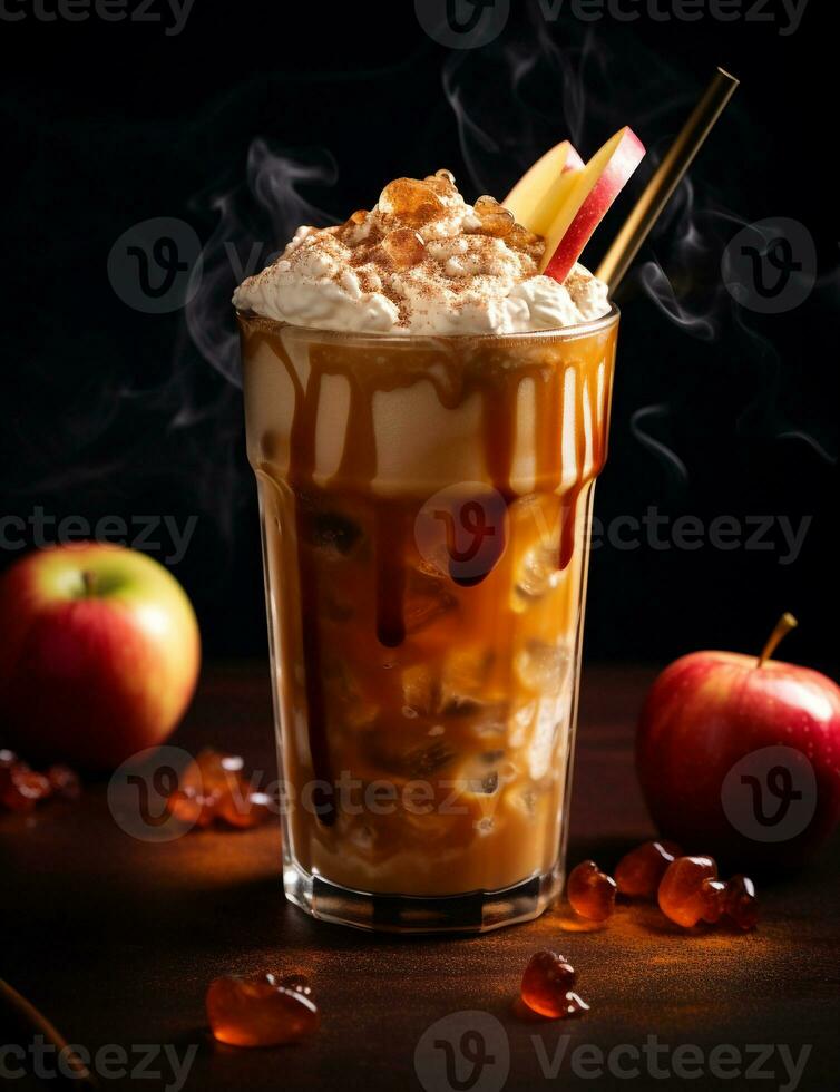 foto do alguns caramelo maçã especiaria beber elegantemente banhado em uma mesa. generativo ai