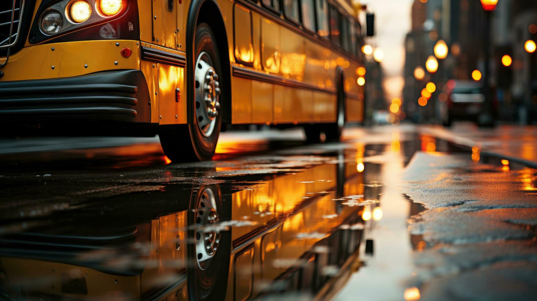 fechar-se foto do escola ônibus em a estrada. generativo ai