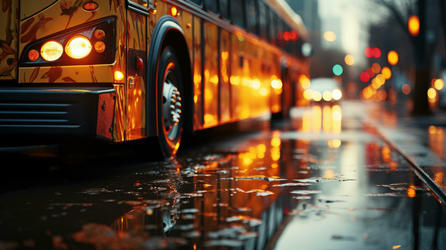 fechar-se foto do escola ônibus em a estrada. generativo ai