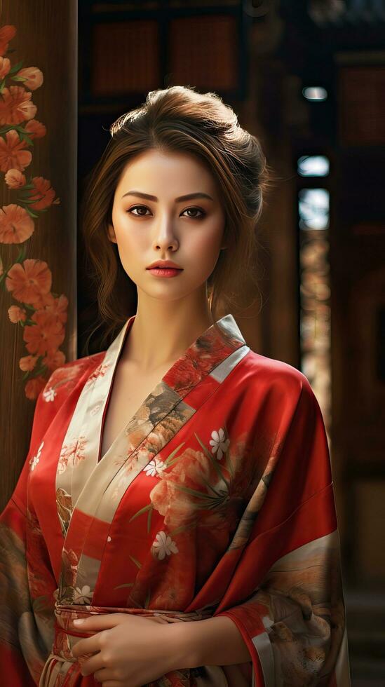 retrato do lindo japonês gueixa. generativo ai foto