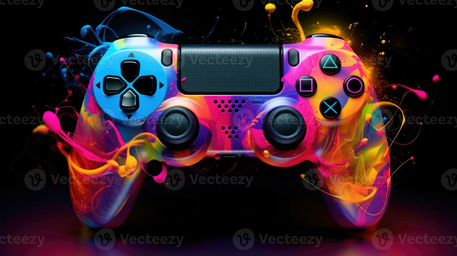 colorida vídeo jogos controlador em Preto fundo. foto