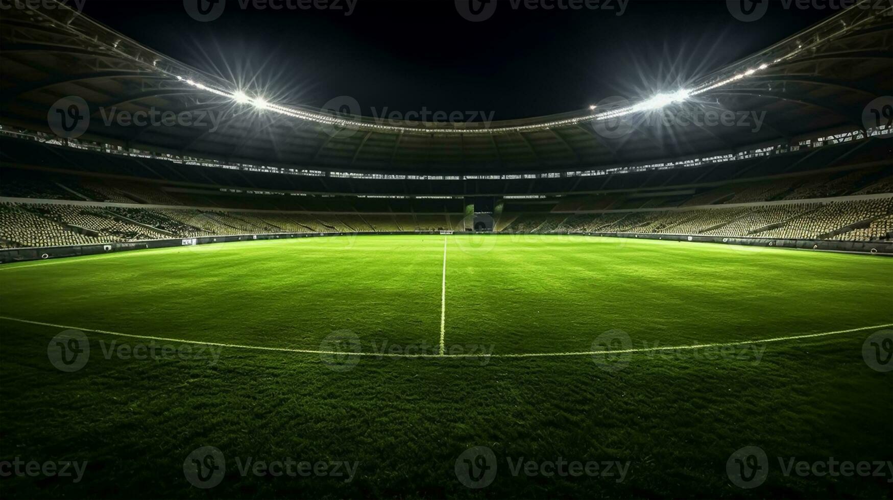 futebol estádio às noite com brilhante luzes foto