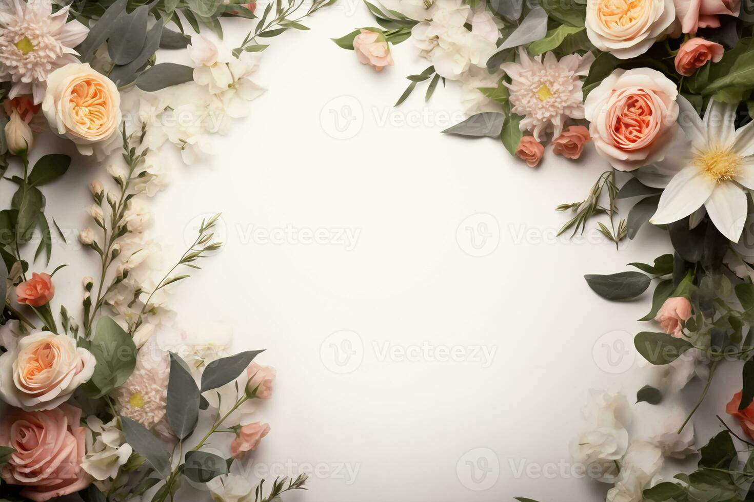 lindo floral quadro, Armação em branco fundo, plano deitar. espaço para texto foto