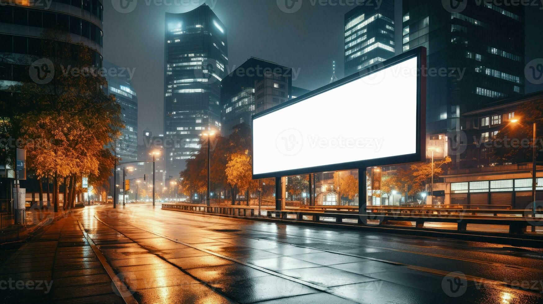 esvaziar Painel publicitário em uma grande cidade rua dentro a tarde. ai gerado foto