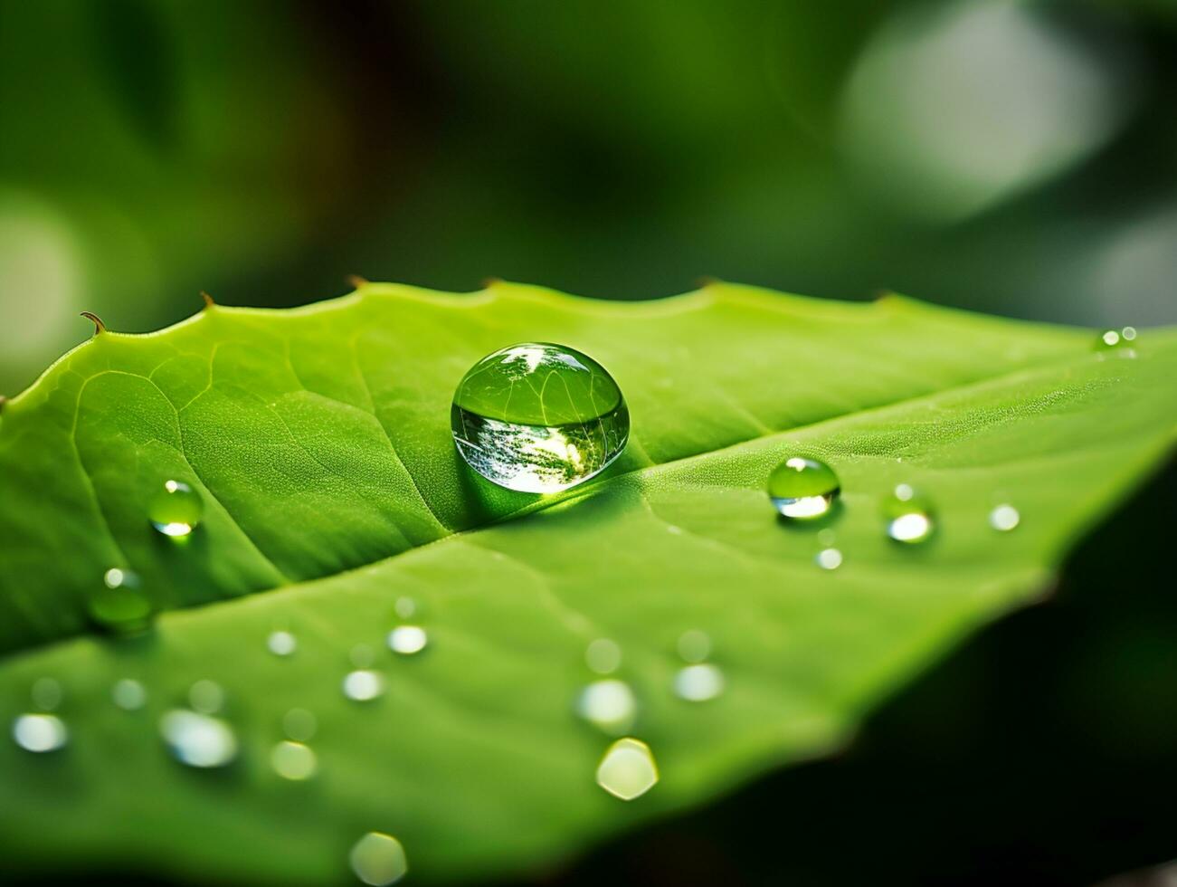 macro tiro.verde folha com água solta em Preto fundo foto