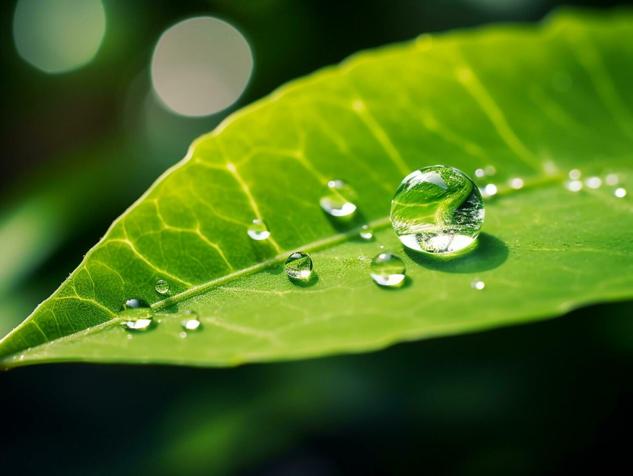 macro tiro.verde folha com água solta em Preto fundo foto