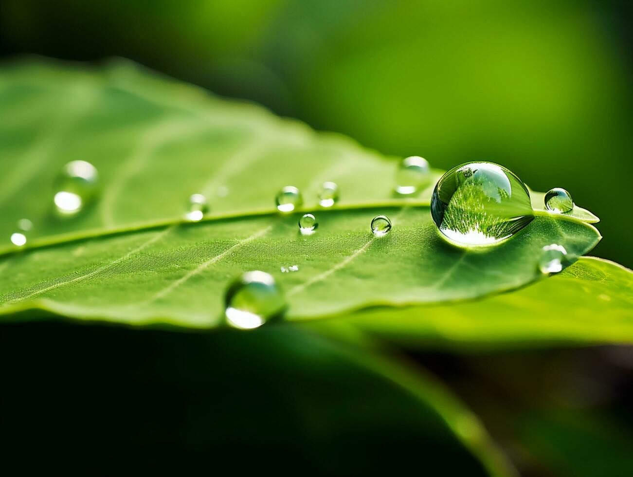 macro tiro.verde folha com água solta em Preto fundo foto