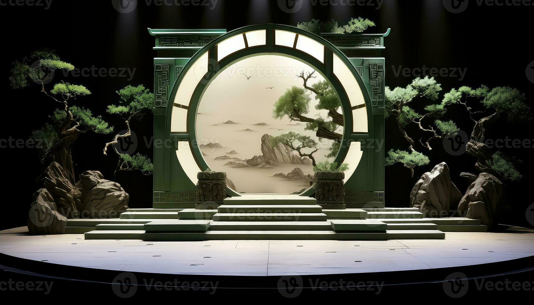 pequeno minimalista etapa com branco e verde chinês cidade portão ai gerado foto