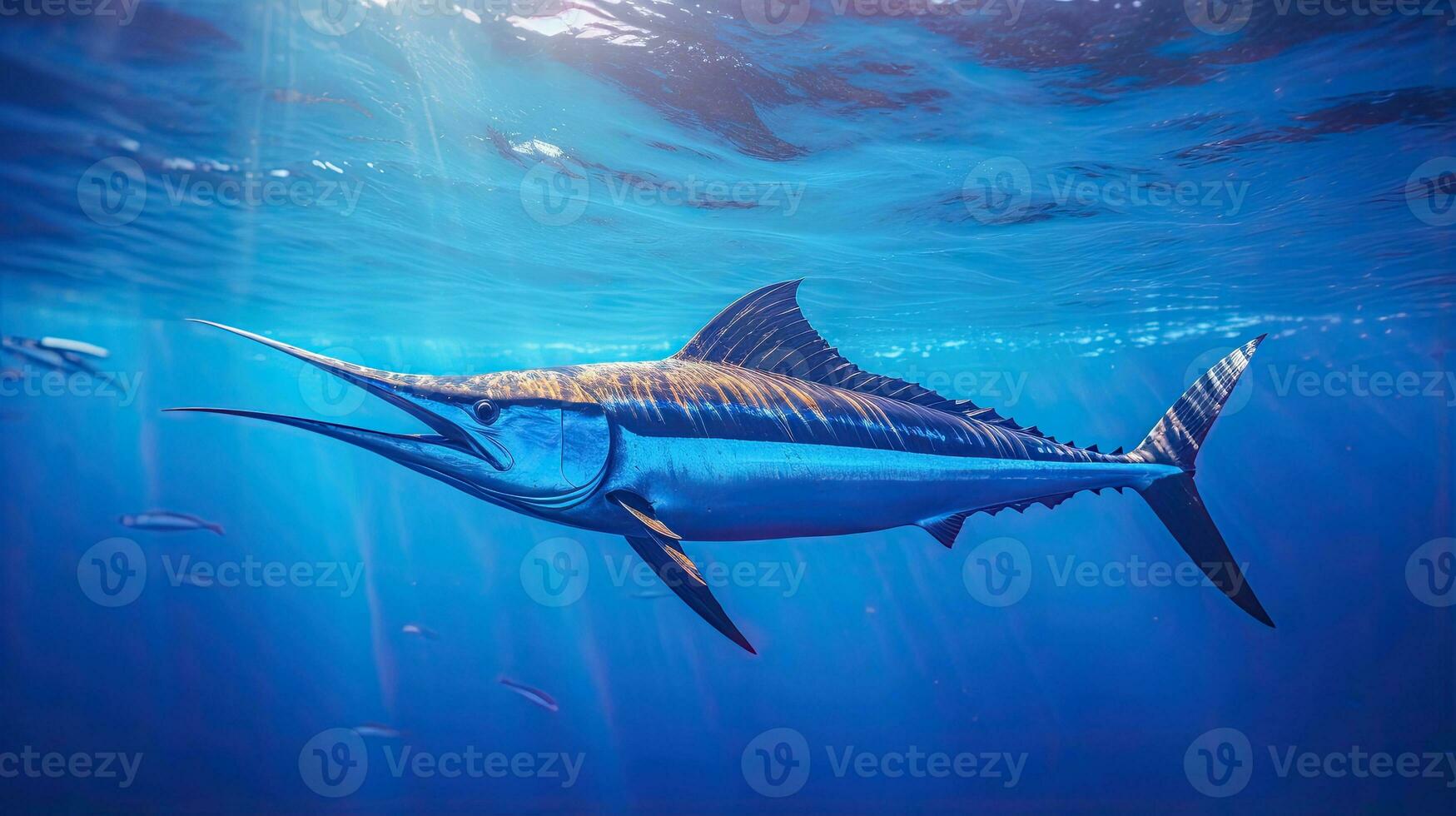 retrato azul marlin peixe em a mar ai generativo foto