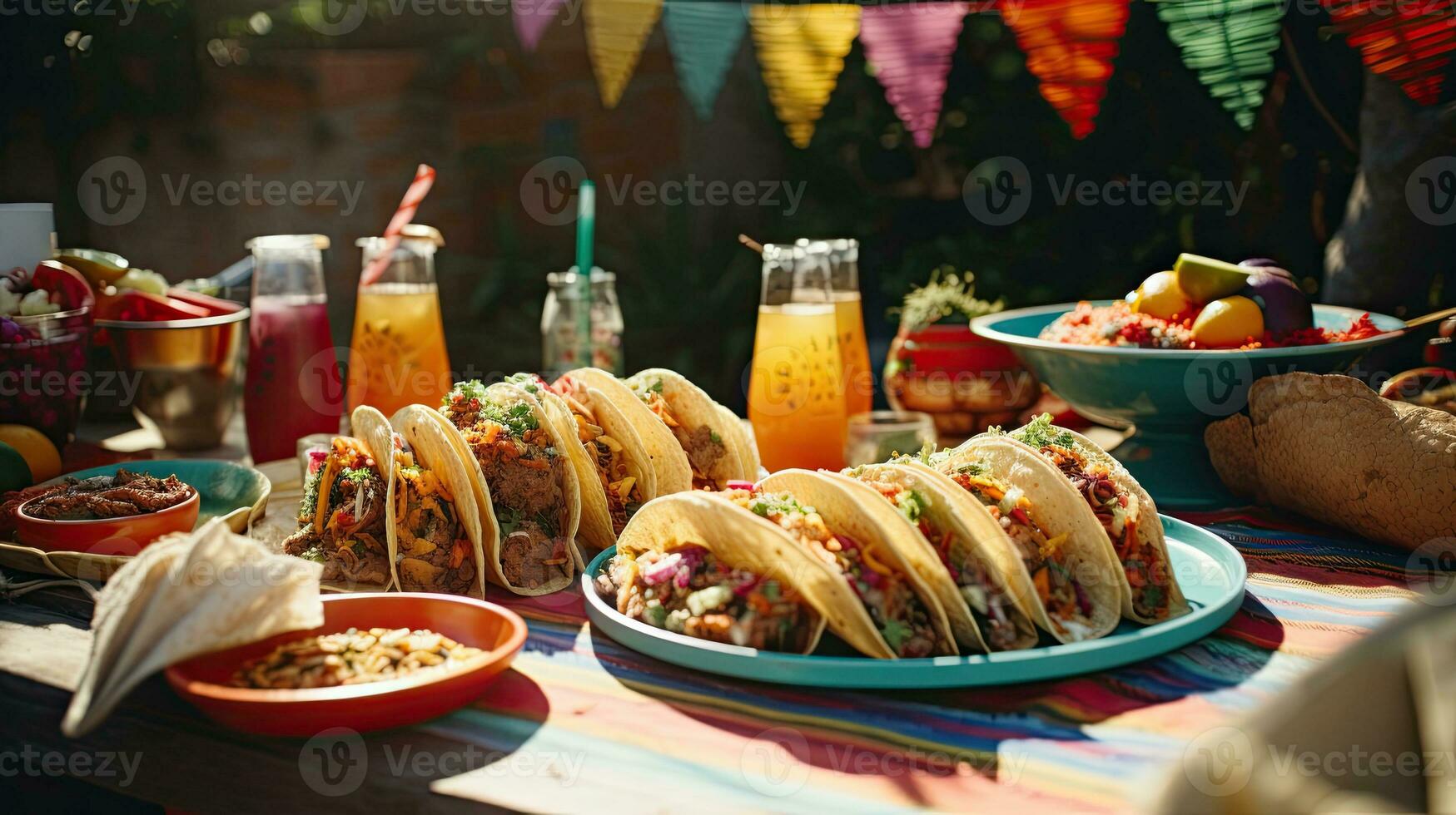 delicioso tacos com beber em a mesa ai generativo foto