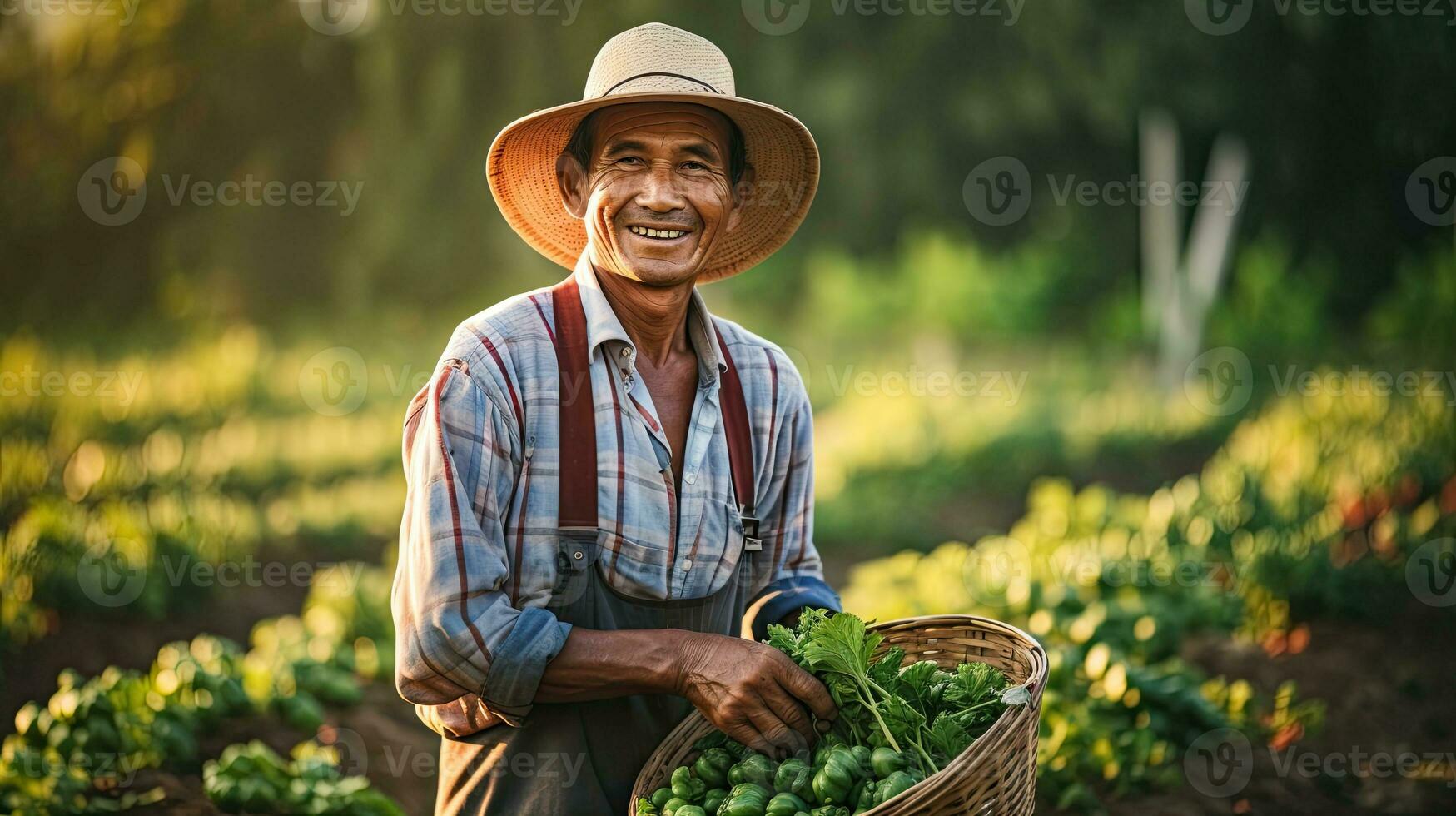 retrato agricultor colheita legumes ai generativo foto