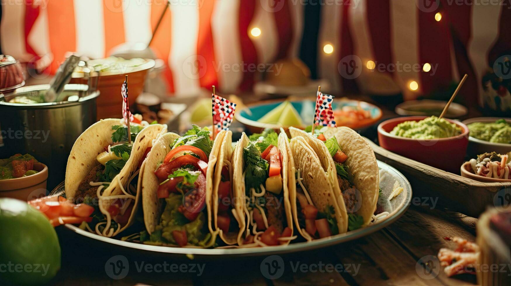 delicioso tacos com beber em a mesa ai generativo foto