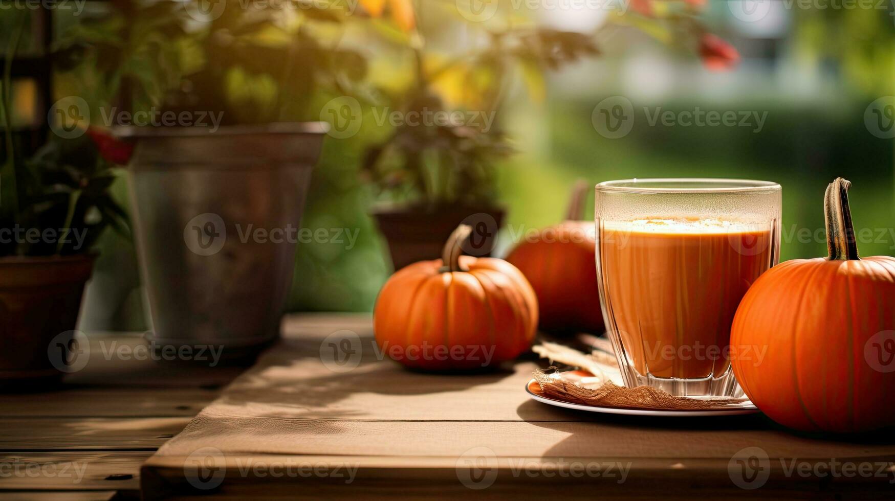 uma vidro do suco com abóbora em a mesa ai generativo foto