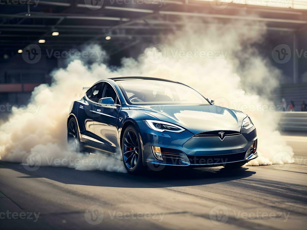 genérico Esportes carro realizando esgotamento ou à deriva em corrida rastrear com fumaça e calor Como Largo bandeira com cópia de espaço área, gerar ai foto