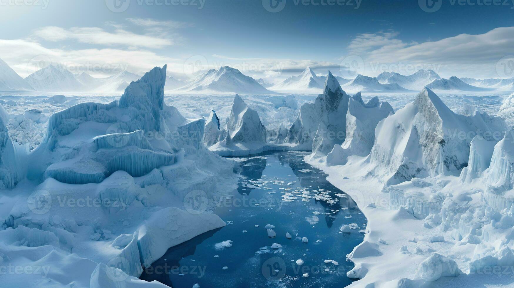 aéreo perspectiva do antártico icebergs dentro perfeito harmonia foto