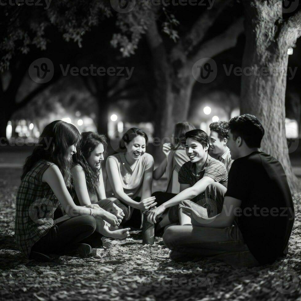tarde conversas, alunos unir dentro a parque para conexão foto