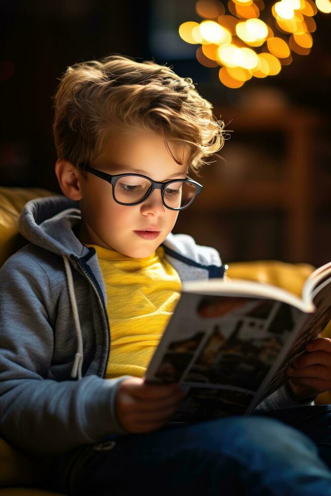 criança lendo um livro foto