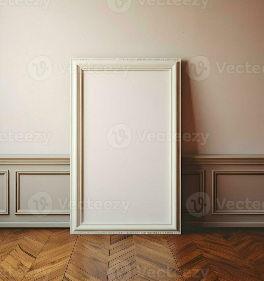 em branco cenário quadro, Armação em parquet chão. minimalismo. ai generativo foto