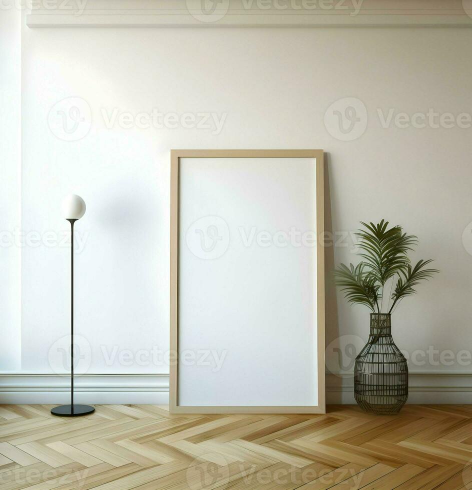 em branco cenário quadro, Armação em parquet chão. minimalismo. ai generativo foto