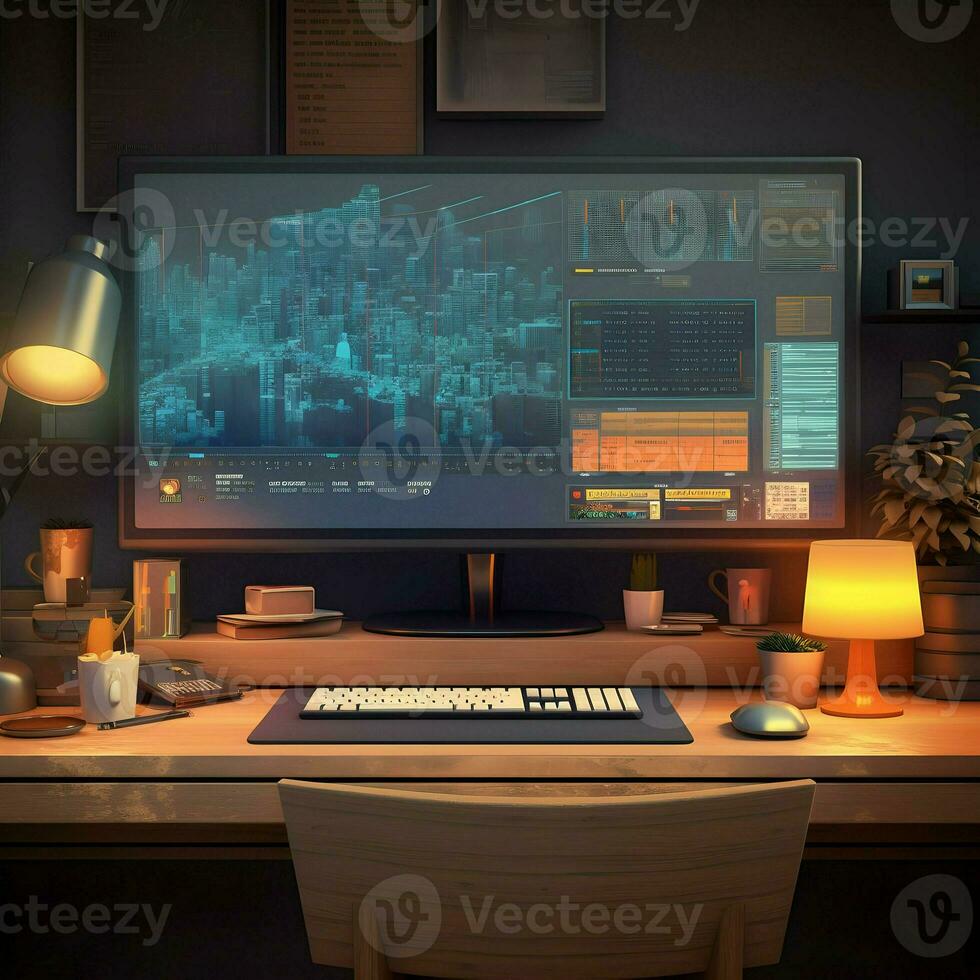 trabalhando Lugar, colocar mesa monitor. alta resolução. ai generativo foto