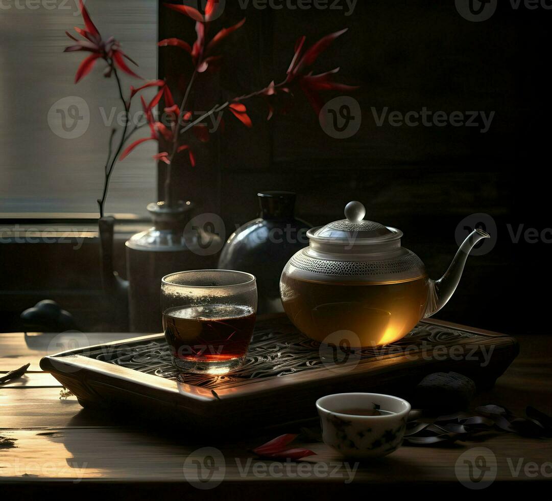 tradicional chá em uma de madeira mesa. Alto resolução. ai generativo foto